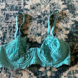 Blue unlined lace bra
